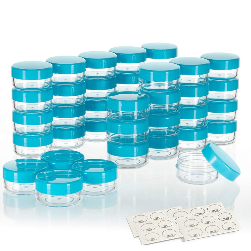 ZEJIA 10 Gram Sample Containers, 100 Count Cosmetic Containers with Lids, Refillable Empty Sample Jars, Small Plastic Containers with Lids (Blue) - Image 1